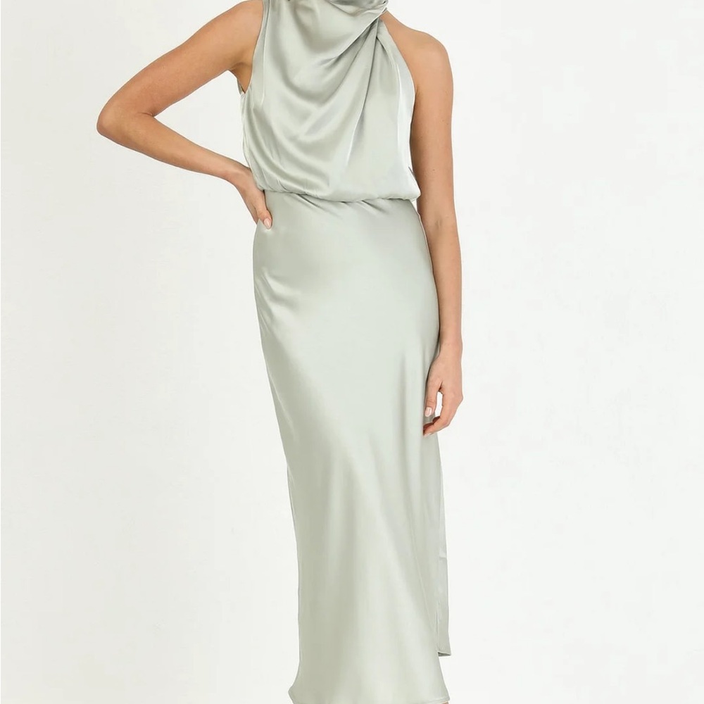 CHERLEY satin dress in sage green